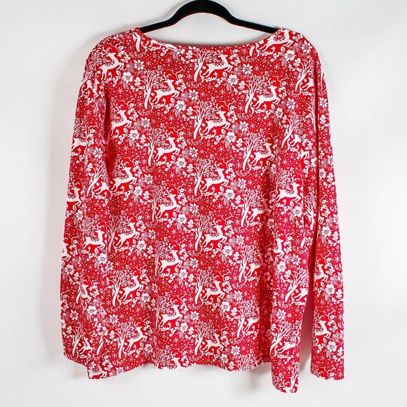 Talbots NWT Red & White Reindeer Christmas Long Sleeve Top - Picture 2 of 7